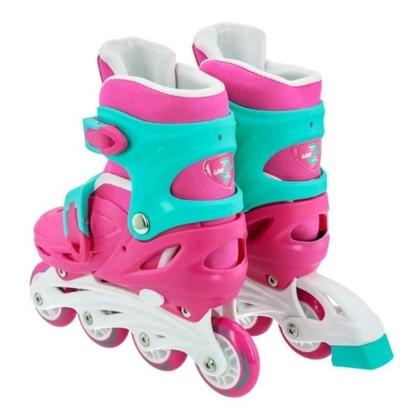 Imagem de Patins Roller Infantil com Kit de Proteção Rosa