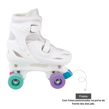 Imagem de Patins Roller Infantil E Adulto MOR 4 Rodas Tam 34 ao 37 Ajuste De Tamanho Branco Rodas Coloridas