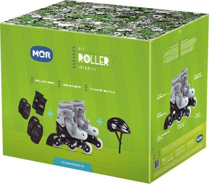 Imagem de Patins Roller Infantil Regulável Rosa ou Preto E Kit Segurança C/ Capacete Joelheira e Munhequeira Mor
