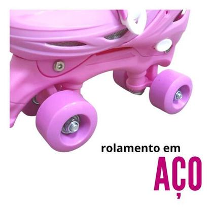 Imagem de Patins Roller Infantil Rosa Quad 4 Rodas Ajustável 31 a 42 C/ Inmetro