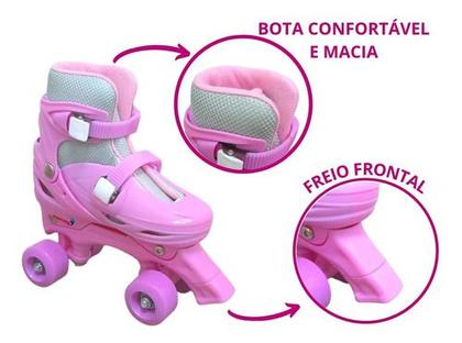 Imagem de Patins Roller Infantil Rosa Quad 4 Rodas Ajustável 31 a 42 C/ Inmetro