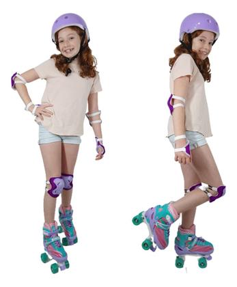 Imagem de Patins Roller Quad 4 Rodas Infantil 33-37 + Kit de Proteção.