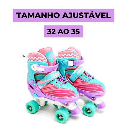 Imagem de Patins Roller Quad 4 Rodas Infantil 33-37 + Kit de Proteção