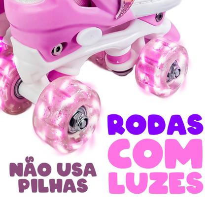 Imagem de Patins Roller Quad Sereia Cor Rosa Infantil Com Luzes e Regulagem Para Meninas - Unitoys