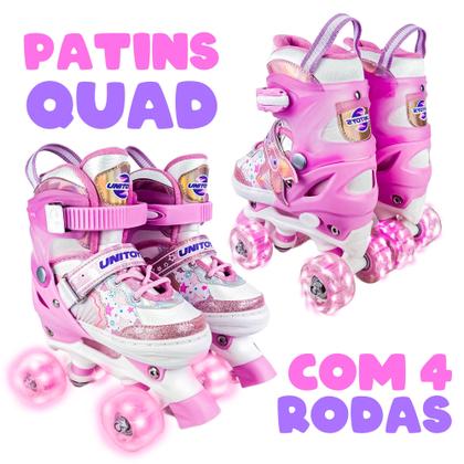 Imagem de Patins Roller Quad Sereia Cor Rosa Infantil Com Luzes e Regulagem Para Meninas - Unitoys