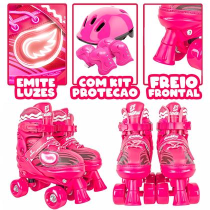 Imagem de Patins Roller Skate 4 Rodas Ajustável 30 - 41 Quad Rosa Meninas + Acessórios - Fenix Brinquedos