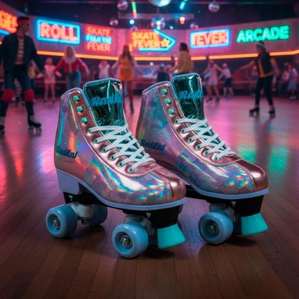 Imagem de Patins Roller Skate Sereia Infantil Adulto 4 Rodas Glitter 31-38 Tamanho Ajustável