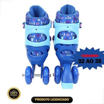 Imagem de Patins Stitch Infantil 4 Rodas Roller 32 Ao 35 Kit Proteção