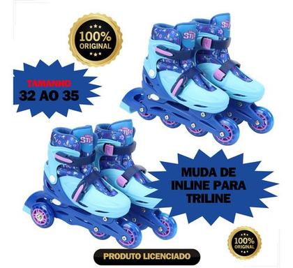 Imagem de Patins Stitch Infantil 4 Rodas Roller 32 Ao 35 Kit Proteção