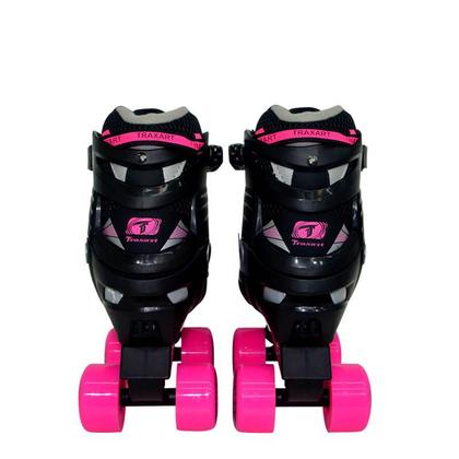 Imagem de Patins Traxart Infanto Juvenil Mini Trax Preto/Rosa - Regulável ABEC-7