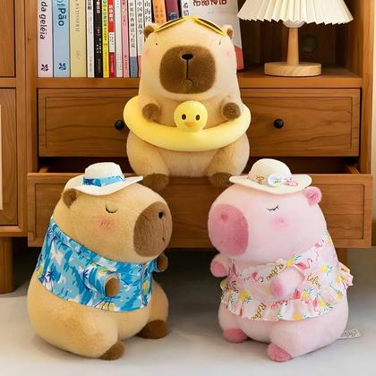 Imagem de Pato Amarelo Capivara Brinquedo De Pelúcia Bonito Simulação Beachwear Animal De Pelúcia Kawaii