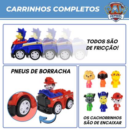 Imagem de Patrulha Canina Brinquedo Kit 6 Carrinho Fricção Patrol