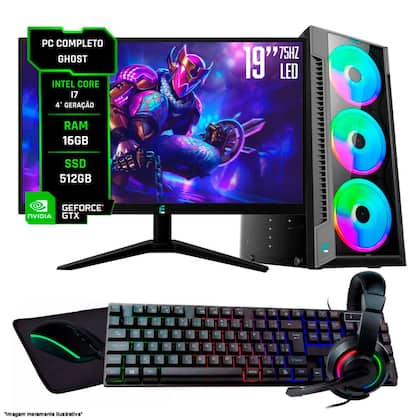 PC Completo Ghost i7 16GB SSD 512GB Monitor 19 Kit Periféricos com Wifi - eFacini