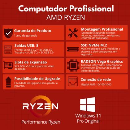 Imagem de Pc Computador Completo Amd Ryzen 3 3200g 8gb Nvme 256 Gb Monitor Led 20 W11