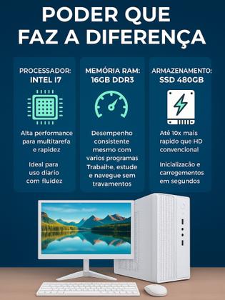 Imagem de Pc Computador Slim Intel I7 16gb Ssd 480gb Monitor 19 Branco