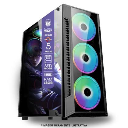 Imagem de PC Gamer AMD Ryzen 5 4600G, 16GB RAM, Placa de video Radeon Vega 7, SSD 480GB, Fonte 200W + Monitor 23" LED 75hz + Kit Gamer Completo