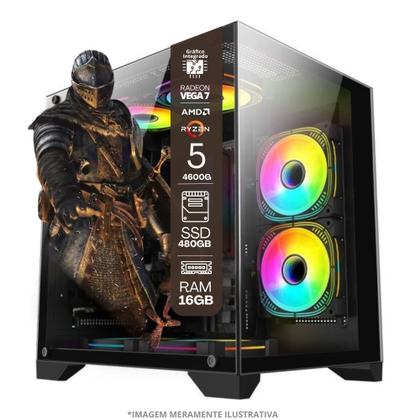 Imagem de PC Gamer AMD Ryzen 5 4600G, 16GB RAM, Placa de video Radeon Vega 7, SSD 480GB, Fonte 550W Monitor 23 LED 75hz Kit Gamer Completo