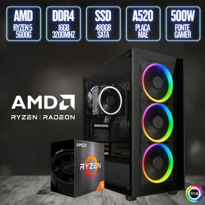 Imagem de PC Gamer AMD Ryzen 5 5600G, 16GB RAM DDR4 3200Mhz, Placa de video Radeon Vega 7, SSD 480GB, Fonte 500W Fácil Play PGF0100