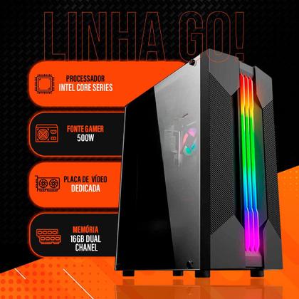 Imagem de PC Gamer Completo 2Eletro Go, Intel Core i7, 16GB RAM, Radeon RX 4GB, SSD 256GB, 500W 80 Plus, Monitor 23" Full HD 75Hz, Kit Gamer com Headset - PG2E-RGB1028GO