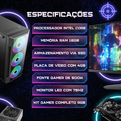 Imagem de PC Gamer Completo 2Eletro Shot, Intel Core i7, 16GB RAM, Geforce GTX 4GB, SSD 960GB, Fonte 500W, Monitor 23" 75Hz Full HD - PG2E-0109SH