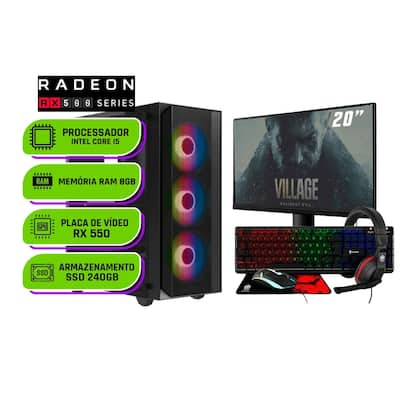 PC Gamer Completo Alligator Shop Intel i5 3470, Radeon RX 550 4GB, Memoria 8GB DDR3, SSD 240GB, Monitor 20...