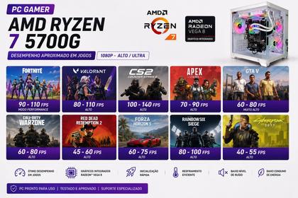 Imagem de Pc Gamer Completo AMD Ryzen 7 5700g A520 32gb Ddr4 Ssd 1tb Aquario Monitor Branco e kit periféricos branco