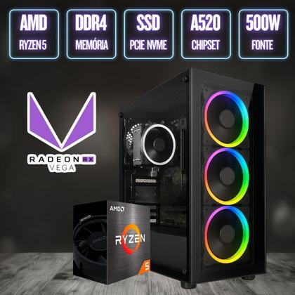 Imagem de PC Gamer Completo BluePC FORCE, AMD Ryzen 5, Radeon RX, 32GB DDR4, SSD 512GB, Fonte 500W, Monitor LED 23" - PGBP-FOR116