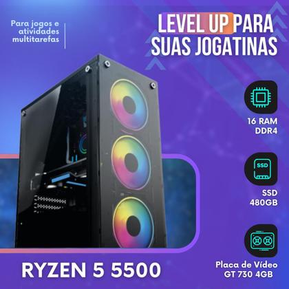 Imagem de Pc Gamer Completo MRP Informática Processador Ryzen 5 Memória 16gb SSD 480gb Placa Vídeo 4gb Fonte 500W Windows 11 Monitor 19LED