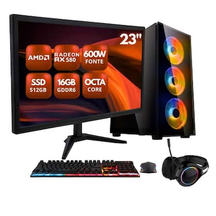 PC Gamer Completo ZEN by BluePC - AMD Ryzen 4700S, 8 núcleos e 16 threads, Radeon RX 580 8GB, 16GB RAM,...