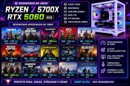 Imagem de Pc Gamer Full White Ryzen 7 5700x B550M 32gb DDR4 SSD Nvme 1Tb Placa de Video Geforce Rtx 5060 8gb