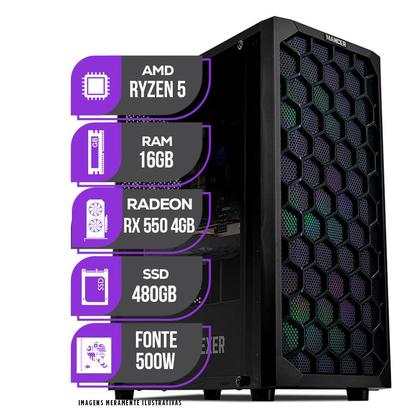 Imagem de PC Gamer Mancer, AMD Ryzen 5 5500, RX 550 4GB, 16GB DDR4, SSD 480GB, Fonte 500W 80 Plus