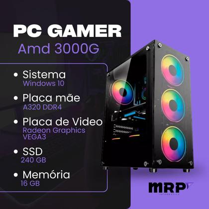 Imagem de PC Gamer MRP Informática Completo Processador AMD Athlon 3000G Memória 16gb SSD 240gb Fonte 200W Windows 10 Monitor 19 LED