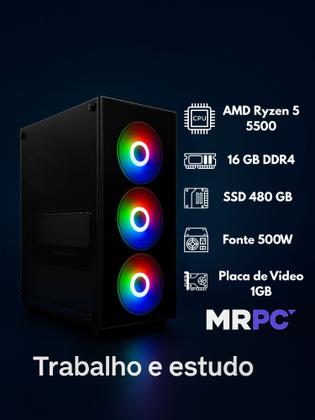 Imagem de PC Gamer MRP Informática Processador Amd Ryzen 5 Memória 16gb SSD 480gb Placa de Vídeo GT610 Fonte 500W Windows 11