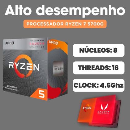 Imagem de PC Gamer Skill Winner, AMD Ryzen 7 5700G, 16GB DDR4, SSD 1TB, Gráficos Radeon VEGA, Fonte 500W, Monitor 24" LED, Kit Gamer completo - GSW-24014