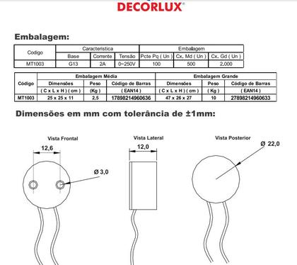 Imagem de Pct 02 Soquete G13 C/ Rabicho P/ Lâmpada T8 T12 Led Tubular