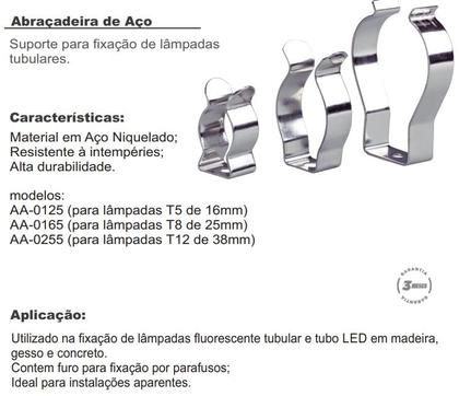 Imagem de Pct 04 Abraçadeira de Metal 25,5mm P/ Lâmpada Tubular T12