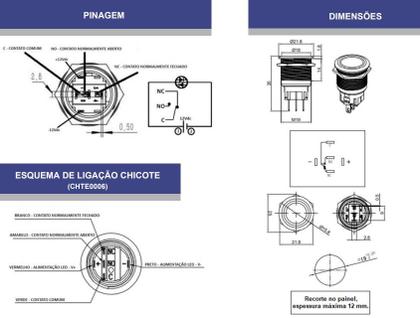 Imagem de Pct 04 Chave Botão Liga Desliga On Off 3A/250v 12v Verm 19mm