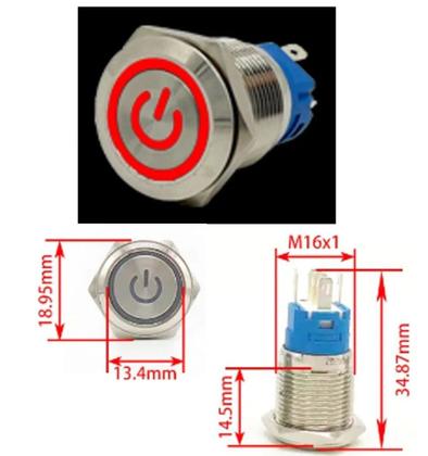 Imagem de Pct 04 Chave Botão Liga Desliga On Off 3A/250v 12v Verm 19mm