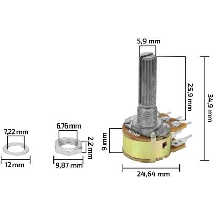 Imagem de Pct 04 Potenciômetro Linear DUPLO L20 Estriado 16mm