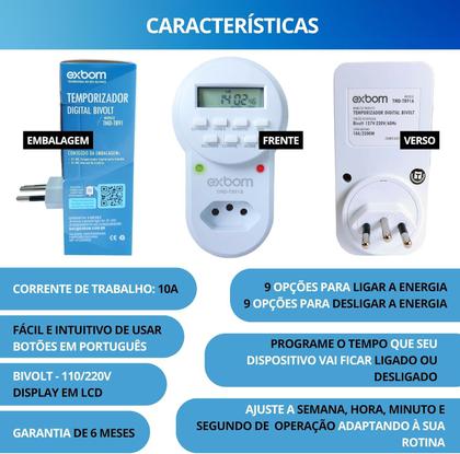 Imagem de Pct 04 Timer Digital Elétrico De Tomada Temporizador Bivolt