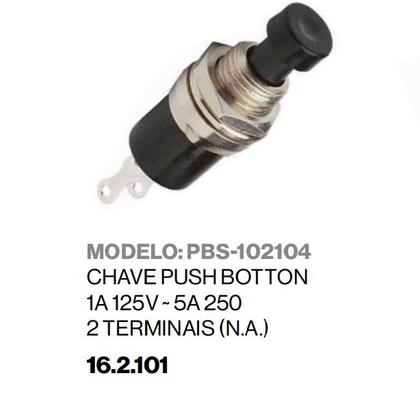 Imagem de Pct 05 Chave Push Preta NA ON OFF 2t Liga Desliga 21x08mm