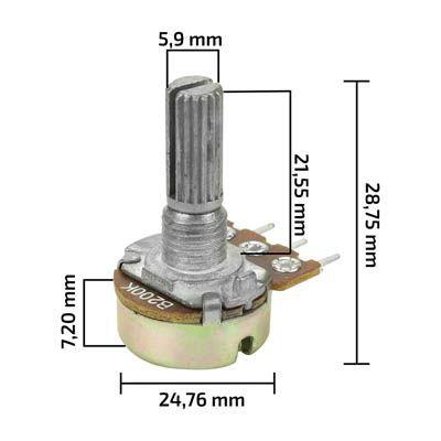Imagem de Pct 10 Potenciômetro Linear Simples Com Eixo L20 Estriado 16mm 200K