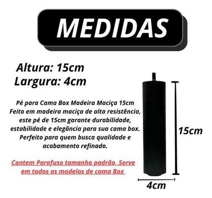 Imagem de Pé Cama Box 15 Cm Em Madeira C/ 7 Pés Fixos Cor Preta
