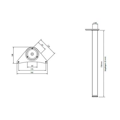 Imagem de Pé Tubular para Mesa Diâmetro 60x730mm Cromo Escovado FGVTN