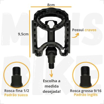 Imagem de Pedal Bike Mtb Nylon Bicicleta Rosca Fina 1/2 ou Rosca Grossa 9/16