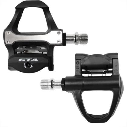 Imagem de Pedal Clip Sapatilha Para Bicicleta Par Bike Com Tacos Preto Pedaleira Rosca Grossa 9/16" Taquinhos Speed Road Ciclismo Bike Pedal Em Alumínio