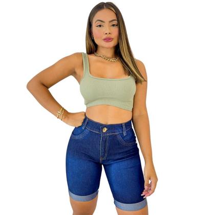 Imagem de Pedal Jeans Feminino Com lycra Lavagem Escura 