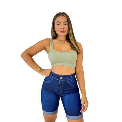 Imagem de Pedal Jeans Feminino Com lycra Lavagem Escura 