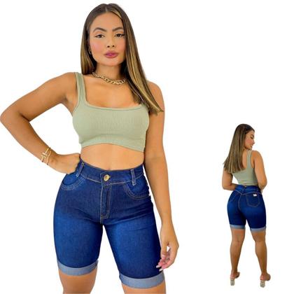 Imagem de Pedal Jeans Feminino Com lycra Lavagem Escura 