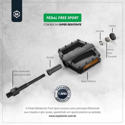 Imagem de Pedal Metalciclo Free Sport Plataforma com bucha 9/16 sem esfera com blister preto